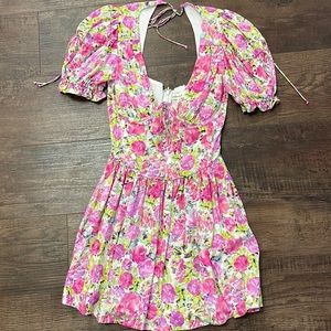 For Love And Lemons Pink Floral Mini Dress